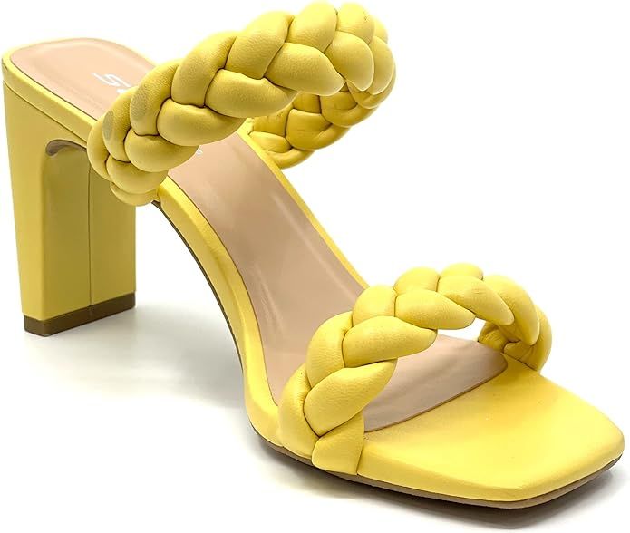 Soda Found - Women's Braided Heeled Square Toe Block Heel Sandals | Amazon (US)