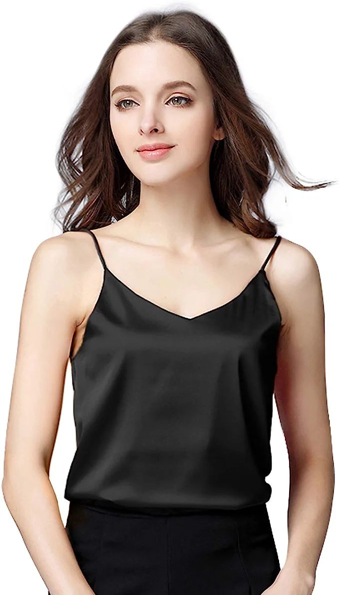 Miqieer Basic Women's Silk Tank Top Ladies V-Neck Camisole Silky Loose Sleeveless Blouse Satin Ta... | Amazon (US)