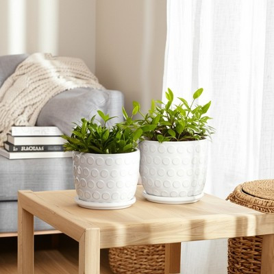 Decorative Ceramic Flower Pots Planters with Saucer - Stylish Modern Indoor and Outdoor Plant Pots for Home Decor - Set of 2, 6", 8", Beige | Target