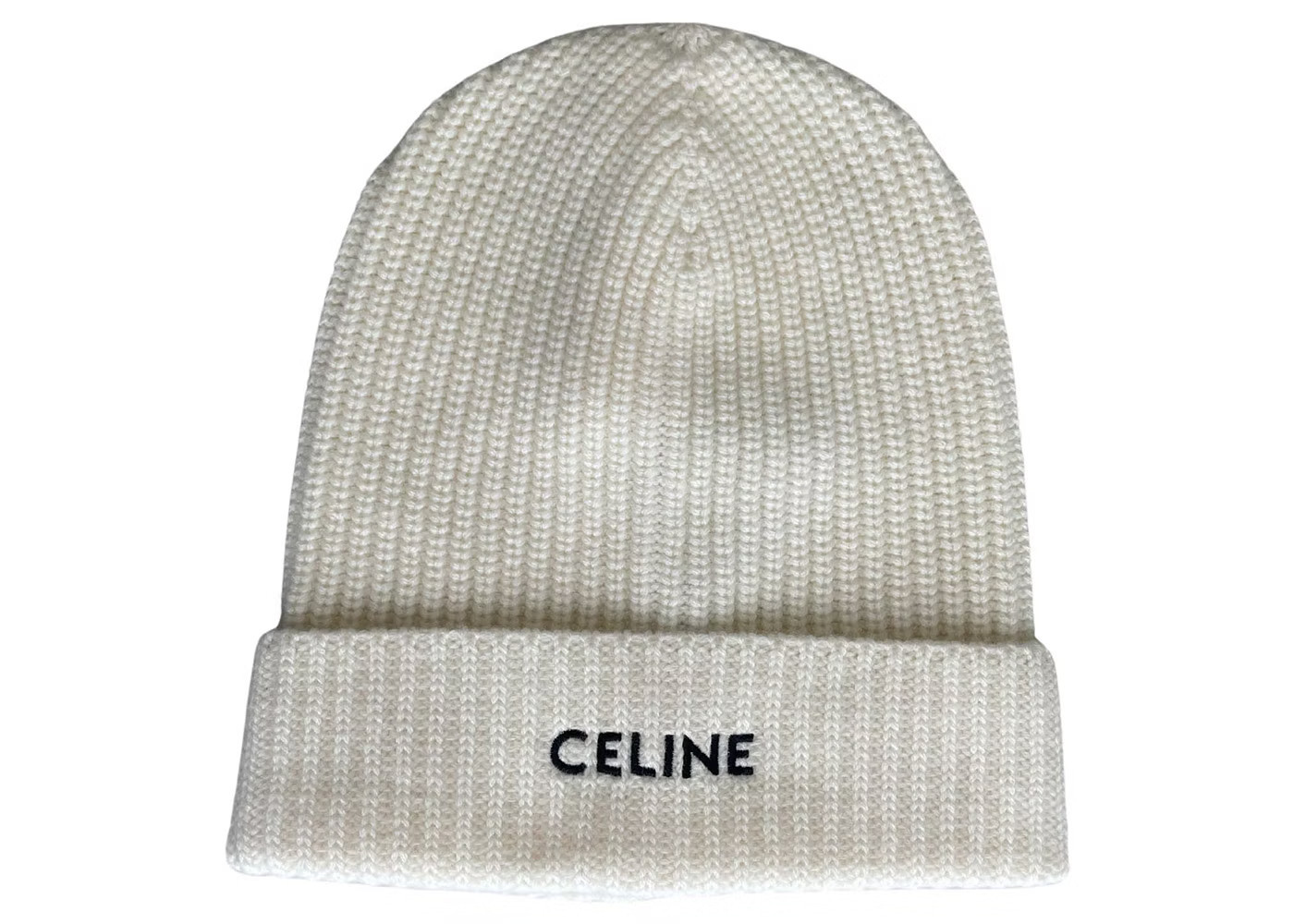 Women's Celine Logo Embroidery Heritage Cashmere Beanie in Off White | StockX