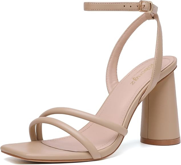 RIBONGZ Block Heels Prom Heeled Sandals for Women Chunky Square Open Toe Strappy High Heels Ankle... | Amazon (US)