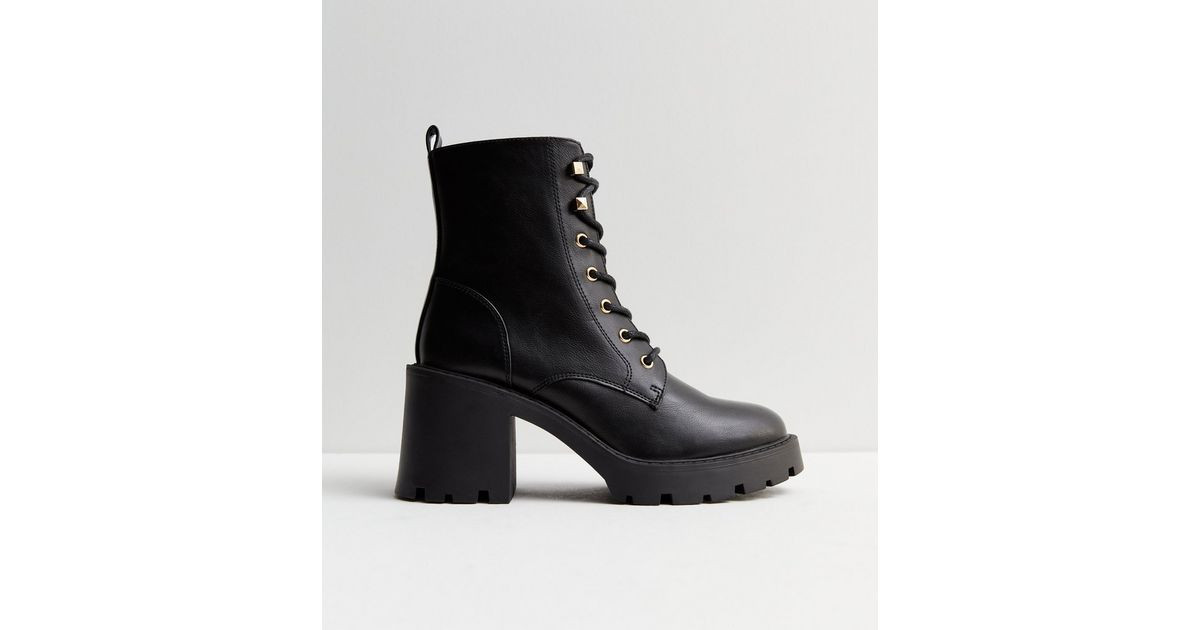 Black Leather-Look Chunky Block Heel Biker Boots
						
						Add to Saved Items
						Remove fro... | New Look (UK)