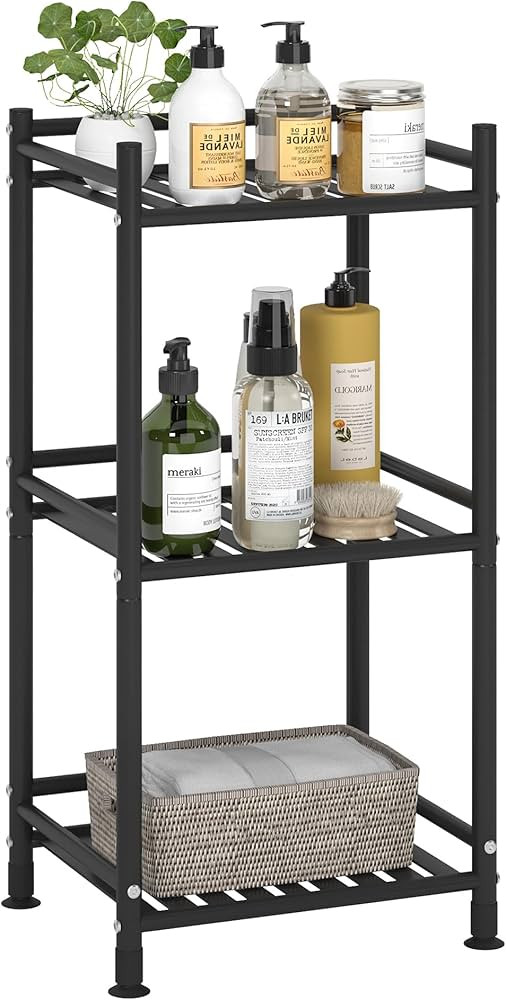 3 Tier Bathroom Storage Open Shelf Unit, Free-Standing Metal Corner Rack Shelving for Kitchen, Li... | Amazon (US)