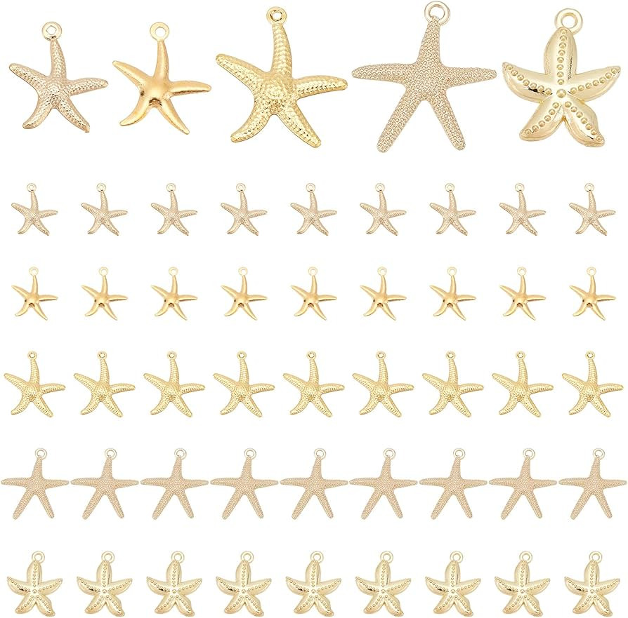 PH PandaHall 50pcs Metal Starfish Pendants, 5 Styles Sea Star Fish Charms Ocean Theme Charms Gold... | Amazon (US)