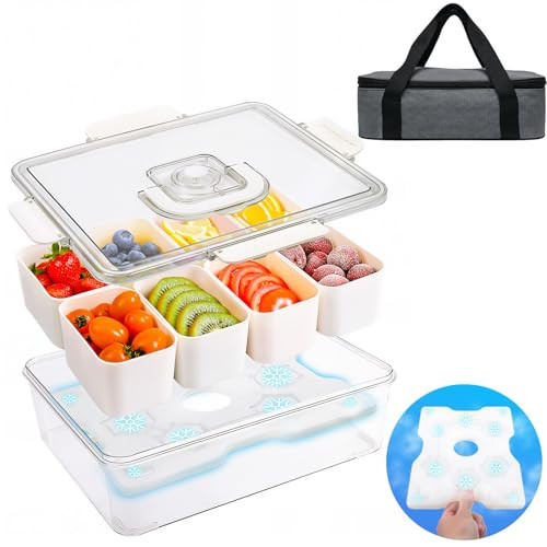 Portable Snackle Box Container with Ice Pack,Snack Container Divided Serving Tray Insulated Bag, Cooling Travel Snacklebox with Lid & Handle,8 Compartment Chilled Serving Tray for Beach,Outdoor,Picnic | Amazon (US)