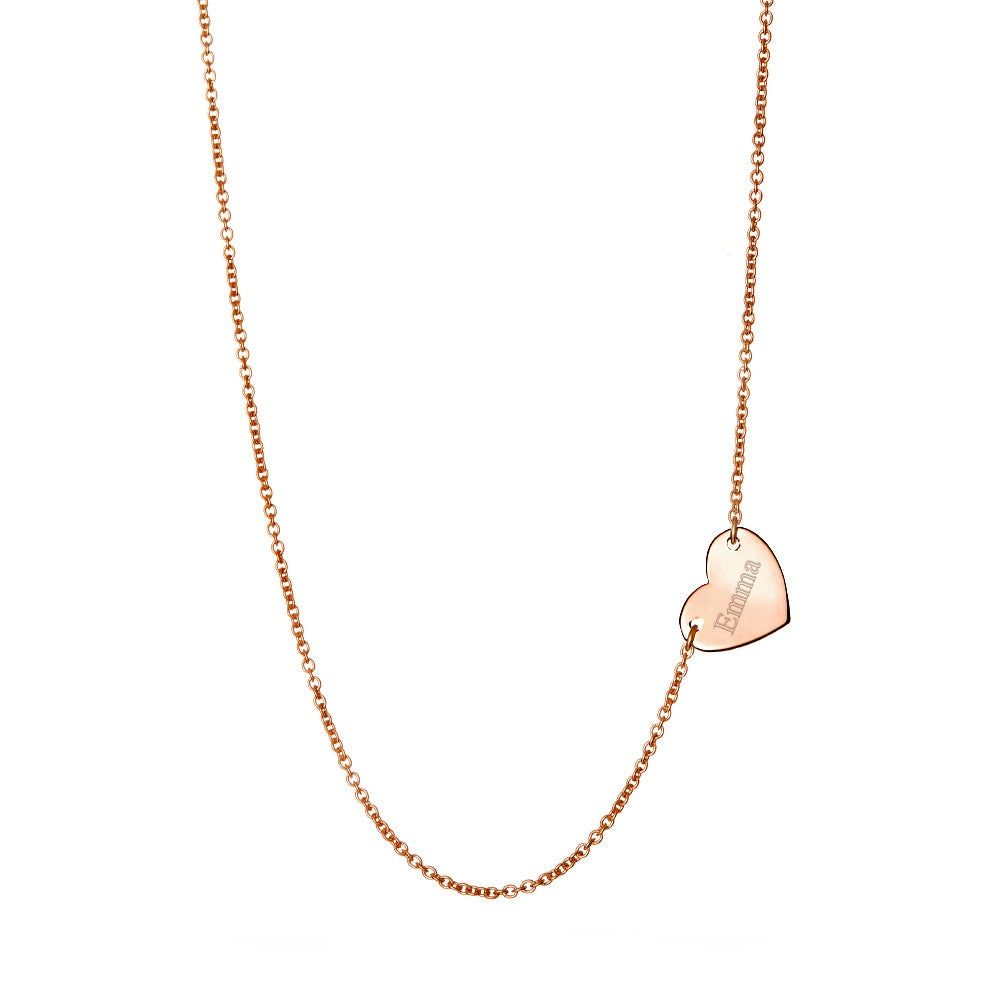 Engravable Sideways Heart Rose Gold Necklace | Eve's Addiction Jewelry