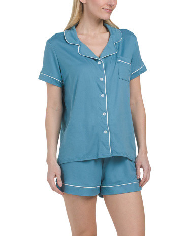 2Pc Notch Collar Top And Shorts Pajama Set For Women, Spandex/Polyester | TJ Maxx