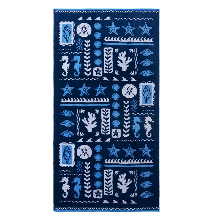 Better Homes & Gardens Cotton-Blend Beach Towel, 72 x 38 in, Coastal Patchwork | Walmart (US)