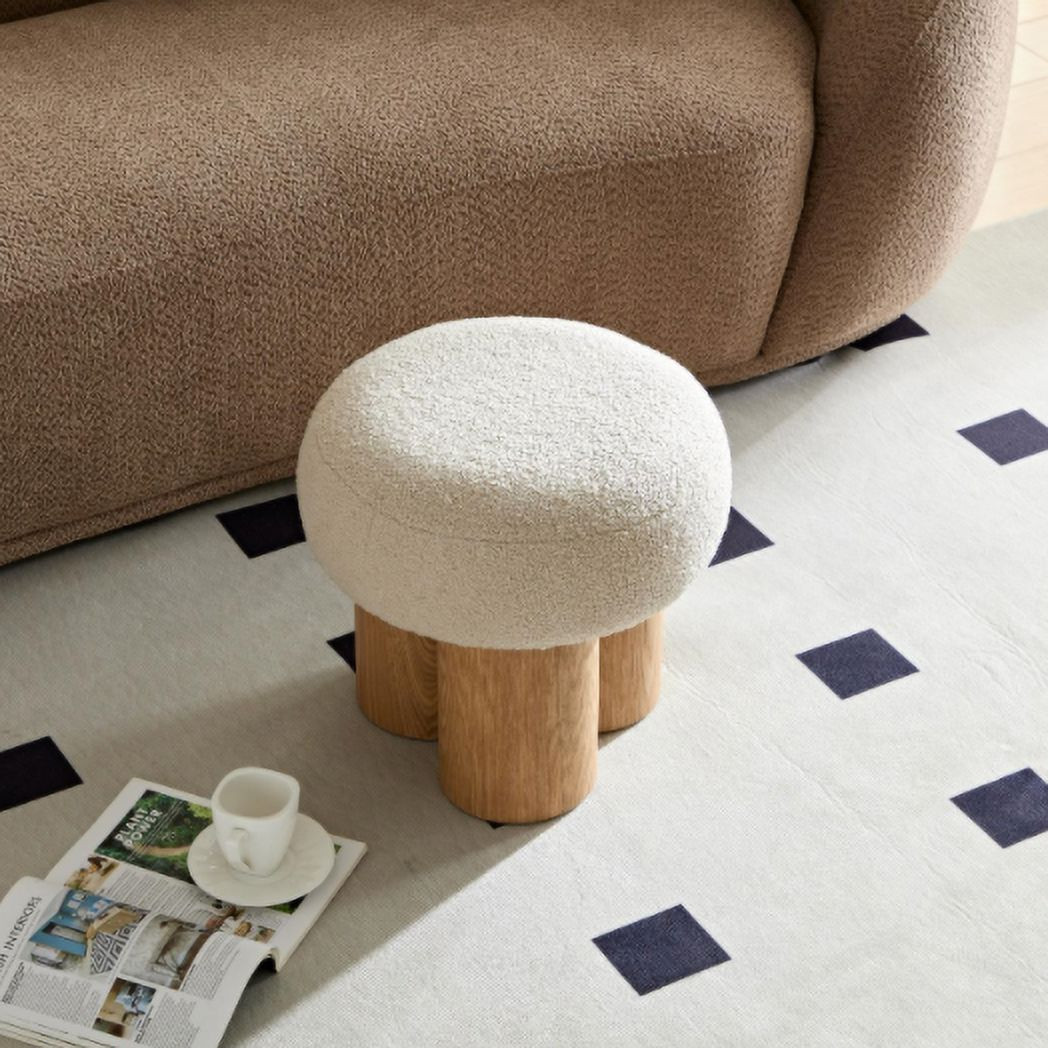 16.54" Round Ottoman Stool Mushroom Stool, Broadcloth Pleat Ottoman Footstool, Lamb Wool Seat Bed... | Walmart (US)