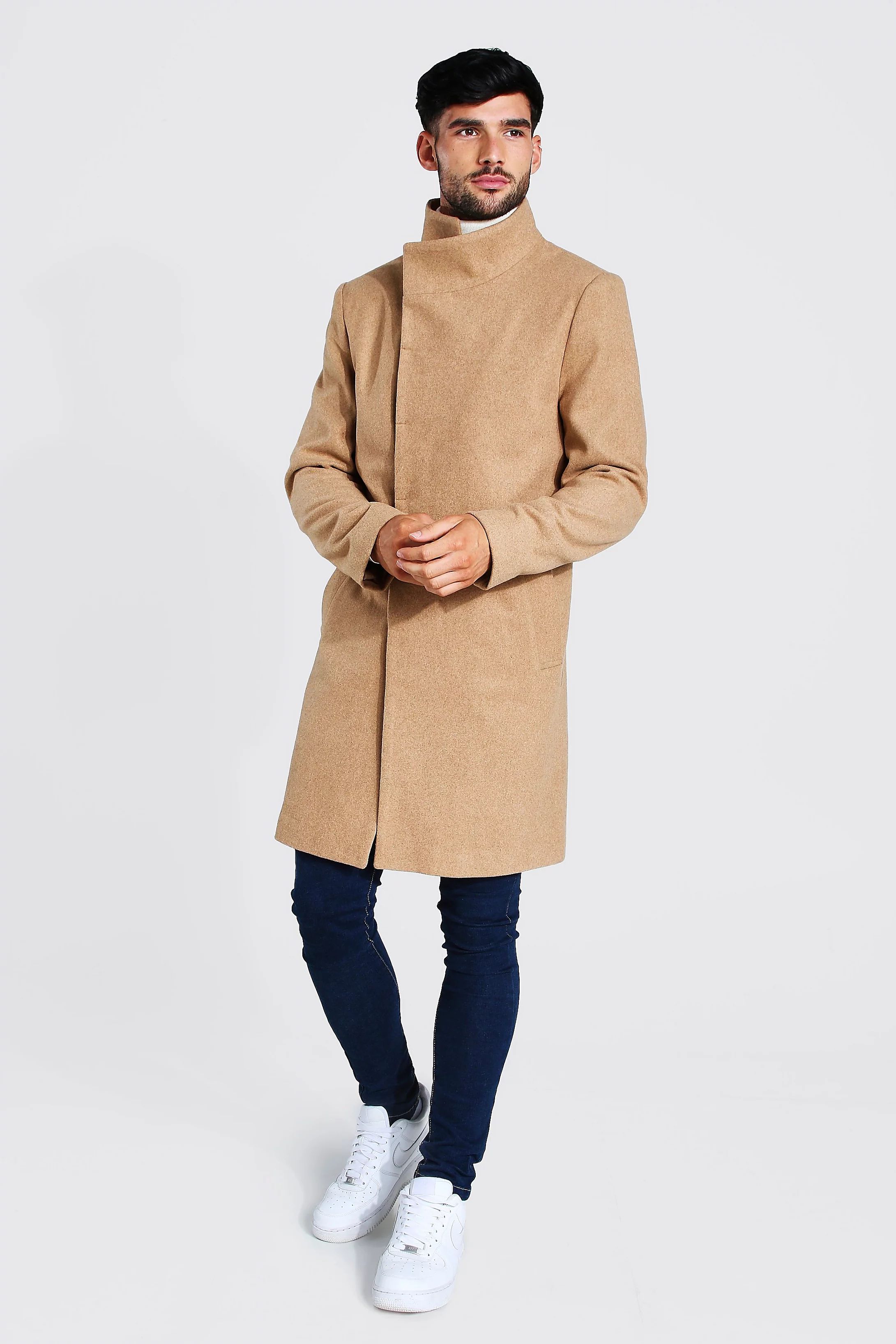 Funnel Neck Wool Look Overcoat | Boohoo.com (US & CA)