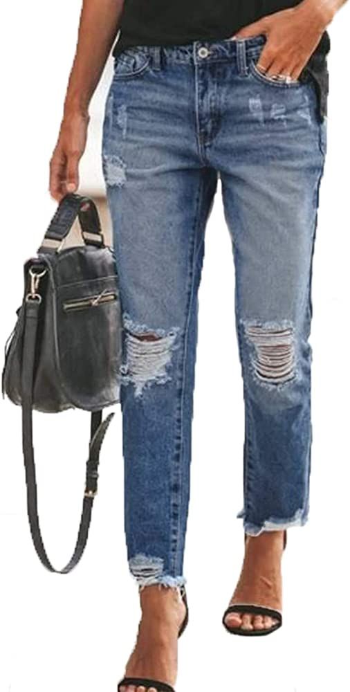 Sidefeel Women's Loose Boyfriend Jeans Stretchy Ripped Distressed Denim Pants S-2XL | Amazon (US)