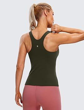CRZ YOGA Butterluxe Womens Racerback Workout Tank Top with Built in Shelf Bra - Padded High Neck ... | Amazon (US)