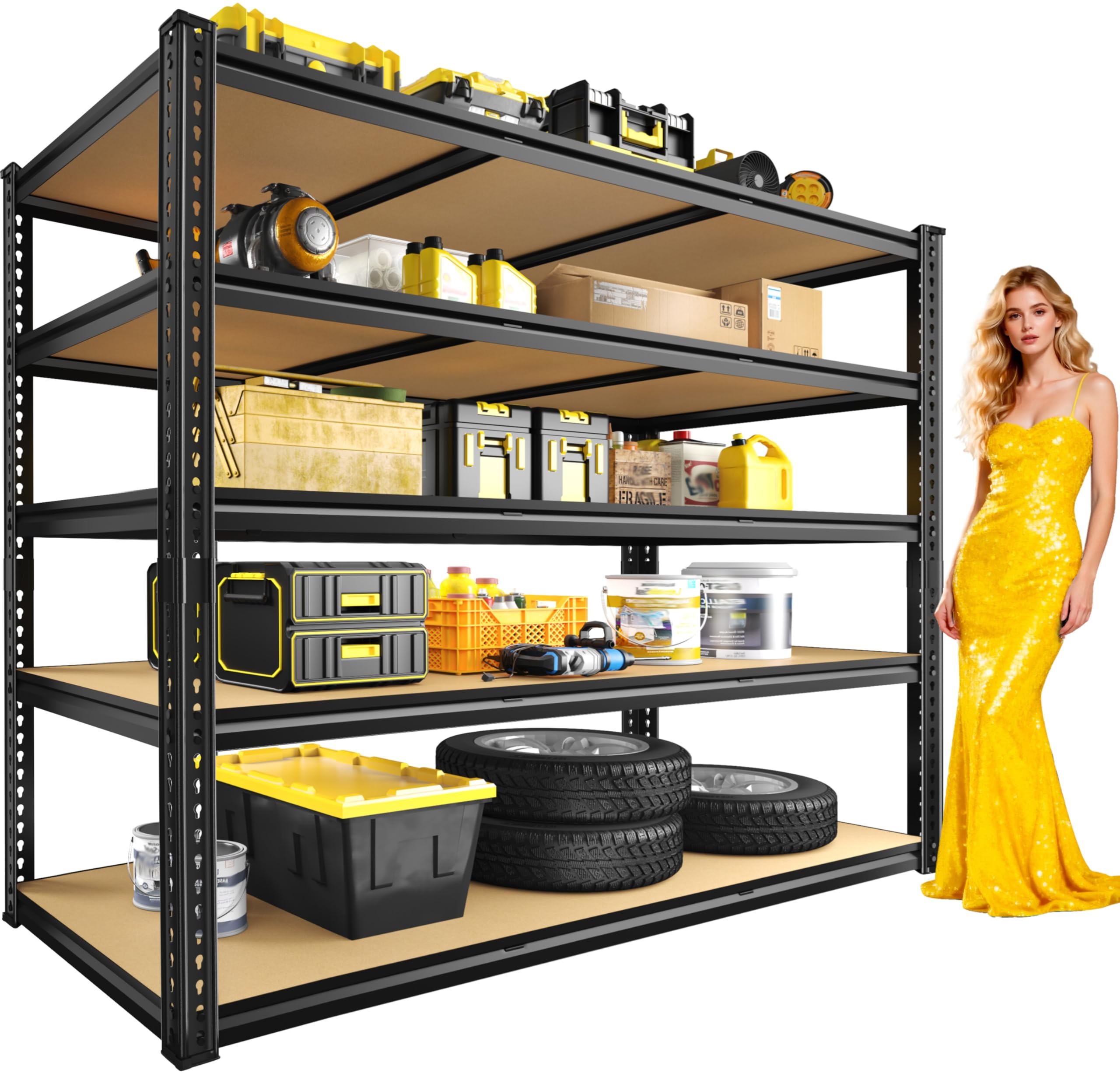 48" W Garage Shelving Heavy Duty 3200LBS Garage Storage Shelving, 5 Tier Adjustable Metal Shelvin... | Amazon (US)