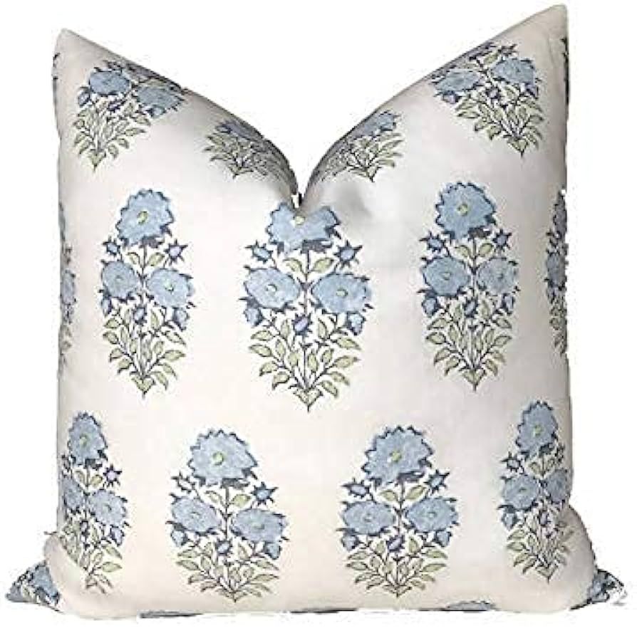 LeforYCL Lisa Fine Mughal Flower Pillow Cover in Monsoon Designer Flower Pillow Blue Throw Pillow... | Amazon (US)