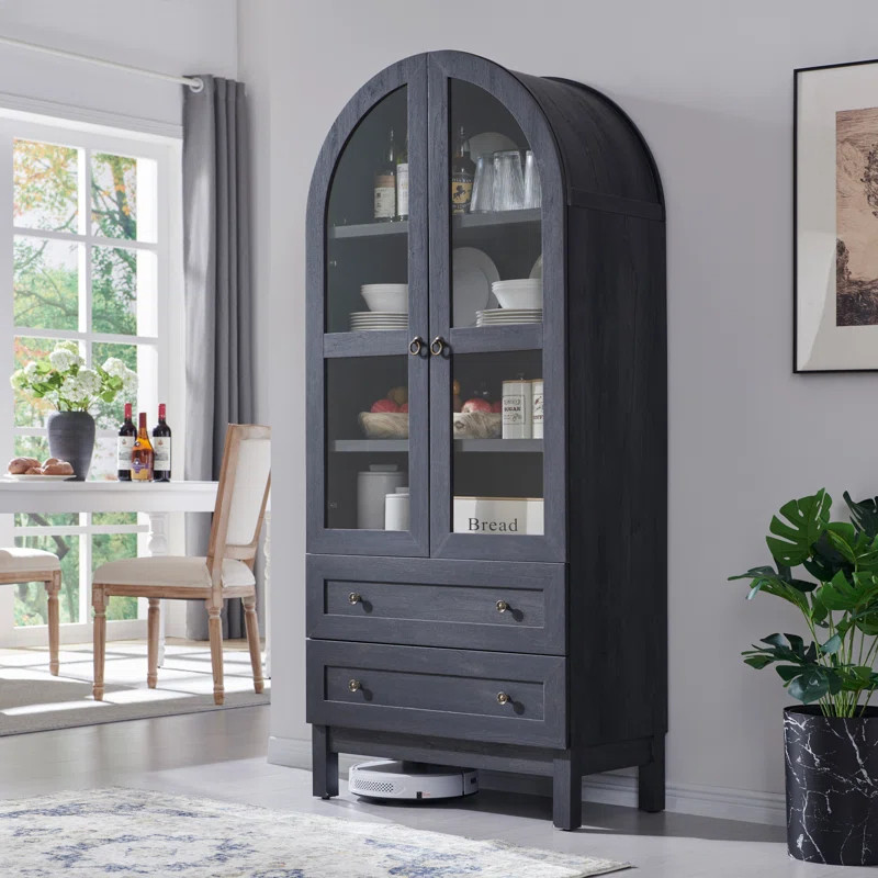 Cardentey  71" Tall Arched Kitchen Pantry, Modern Farmhouse Wood Kitchen Storage Cabinets with 2 ... | Wayfair North America