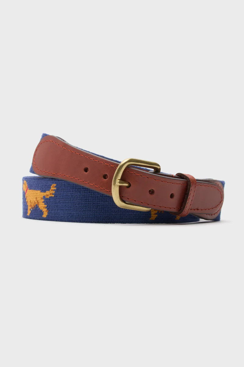 Classic Navy Golden Retriever Needlepoint Belt | Tuckernuck (US)