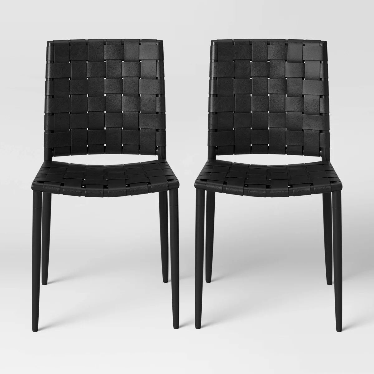 2pk Wellfleet Woven Leather Metal Base Dining Chair Black - Threshold™ | Target