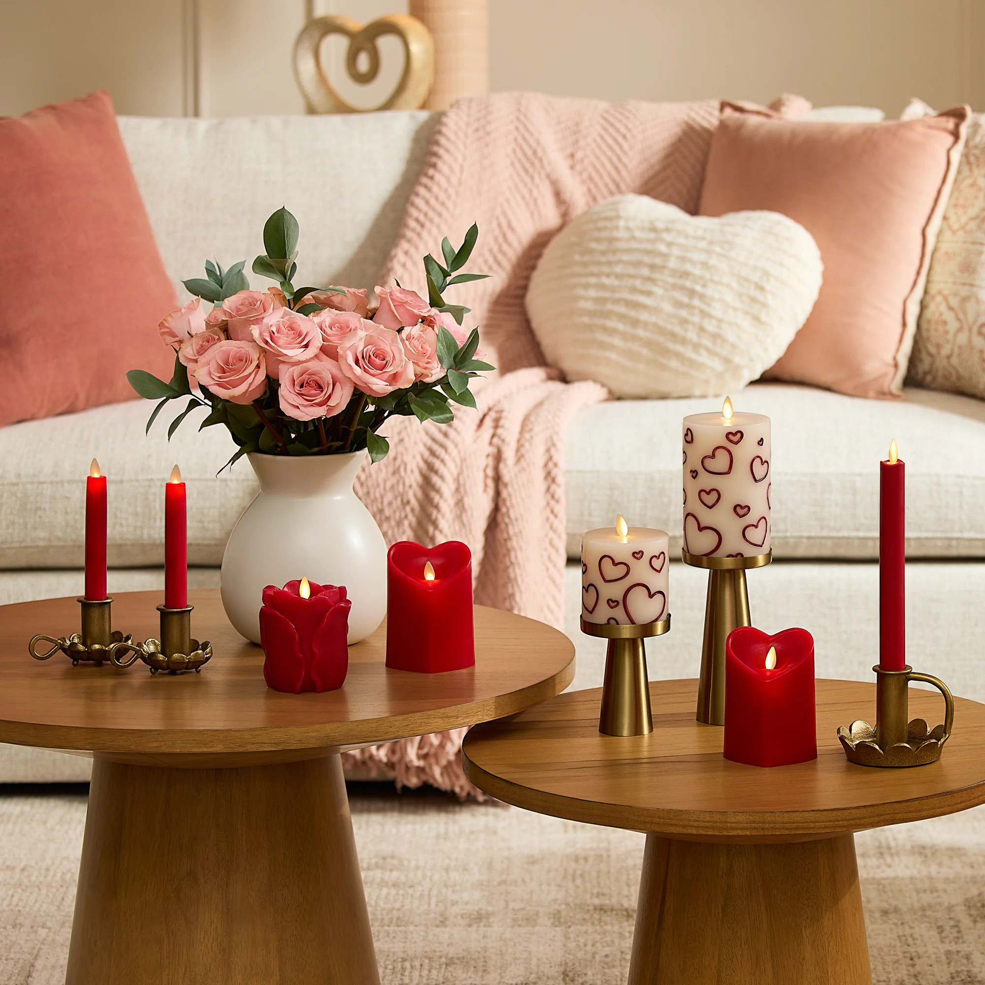 Set of 2 True Red Flameless Candle Heart Tealights | Luminara