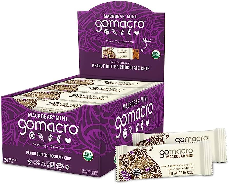 GoMacro MacroBar Mini Organic Vegan Snack Bars - Peanut Butter Chocolate Chip (0.90 Ounce Bars, 2... | Amazon (US)