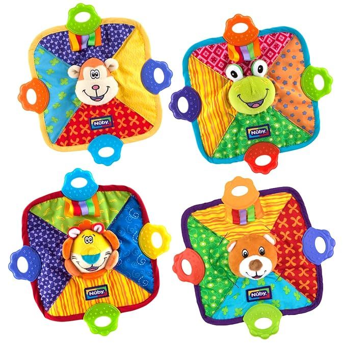Nuby Teething Blankie Characters May Vary, Red/Yellow/Green/Orange/Blue, 1 Count | Amazon (US)