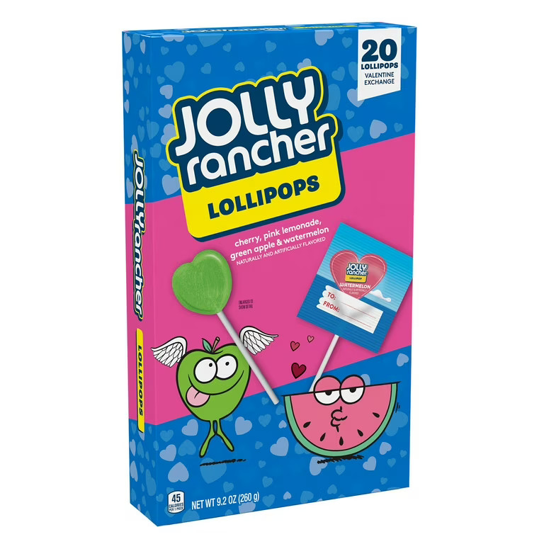 Jolly Rancher Assorted Fruit Flavored Valentine's Day Lollipops, Box 9.2 oz, 20 Pieces | Walmart (US)