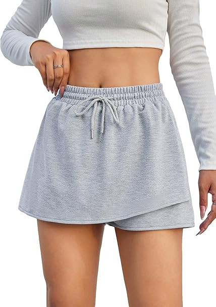 SweatyRocks Women's Drawstring Waist Athletic Skorts Workout Sweat Skirts Asymmetrical Hem Shorts | Amazon (US)