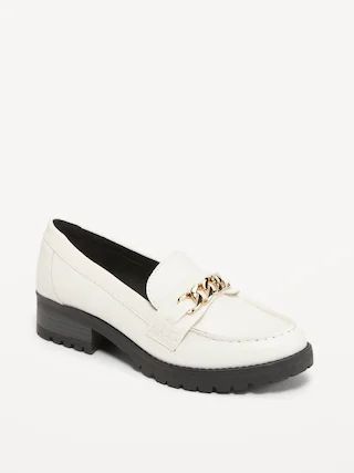 Faux-Leather Chunky Heel Loafer Shoes for Women | Old Navy (US)