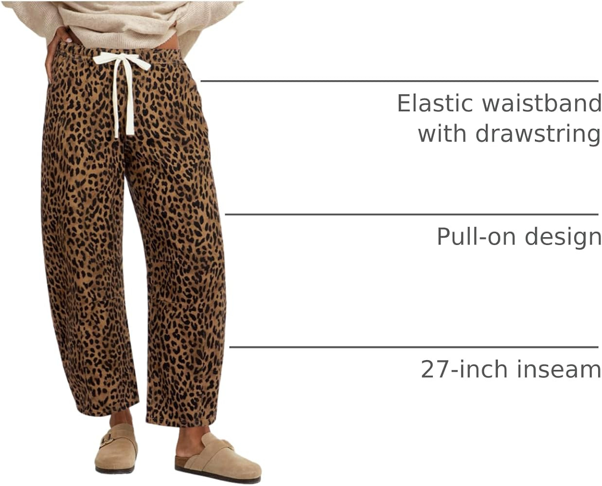GRAPENT Barrel Jeans for Women Trendy High Waisted Pull On Wide Leg Cropped Leopard Cheetah Print... | Amazon (US)