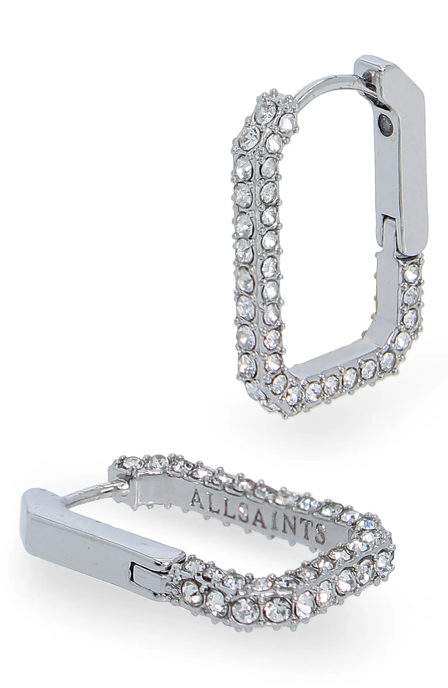 AllSaints Pavé Crystal Geometric Link Hoop Earrings | Nordstromrack | Nordstrom Rack