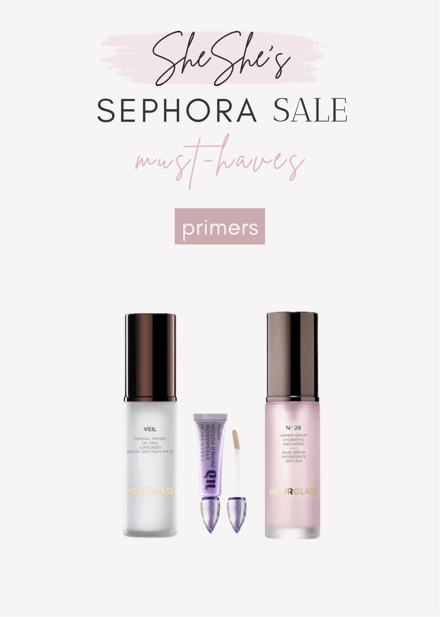 Hour Glass Primer and Serum, Urban Decay eyelid primer
Sephora Sale! 

Sephora sale is on for VIB and insiders. 30% off Sephora brands 
Rouge 20% off
VIB 15% off
Insiders 10% off 
Not a member then just go to their site Sephora.com and be an Insider by signing up with your email. That easy! 
Ends Monday night April 24th. Time to stock up, replenish and try new products. 
Makeup, skin care, hair products and hair tools, lipsticks and more.