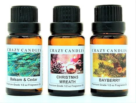Crazy Candles 3 Bottles Set 1 Balsam & Cedar, 1 Christmas Wreath, 1 Bayberry 1/2 Fl Oz Each (15ml... | Amazon (US)