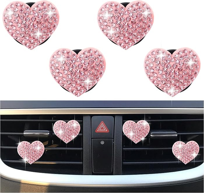 4PCS Heart-Shaped Car Vent Clips with Rhinestone,Bling Air Vent Clips Car Decorations,Premium Shi... | Amazon (US)