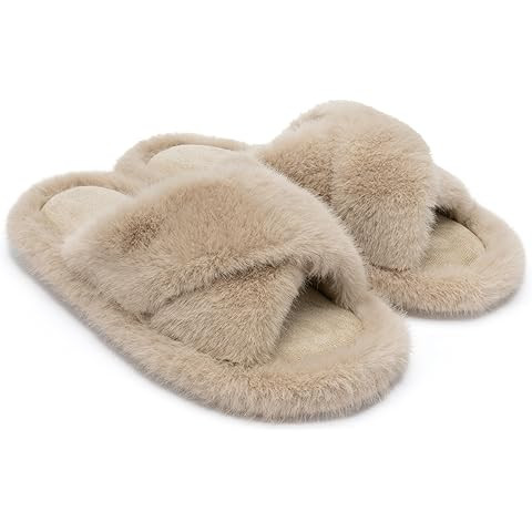 Chantomoo Women's Blue Memory Foam Faux Fur Lined Open Toe Slippers for Women - US 12 | Amazon (US)