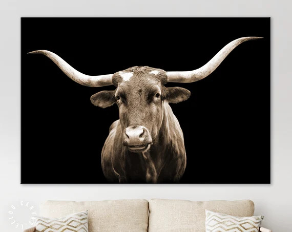 Sepia Texas Longhorn Canvas Print // Close-up Portrait of | Etsy | Etsy (US)
