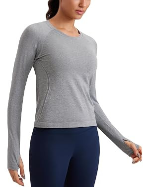 CRZ YOGA Seamless Top Waist Length | Training, Chafe-Free, Slim Fit, Raglan Sleeves, Mesh Vents, ... | Amazon (US)
