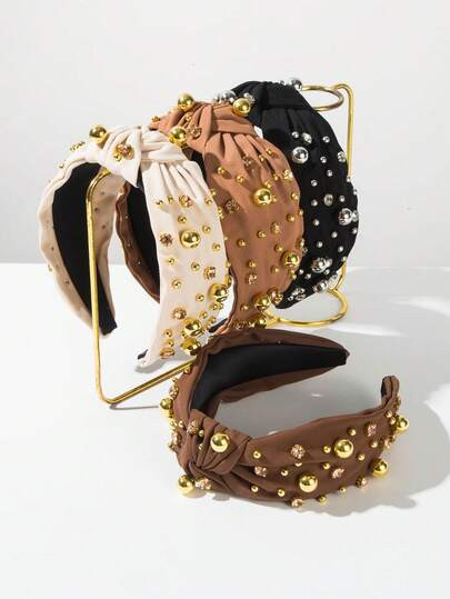 1pc Women's Fashion Wide-Brimmed Golden Faux Pearl Headband, High-Quality Black Headpiece, Suitab... | SHEIN