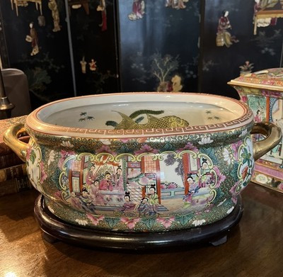 Chinese Rose Medallion Porcelain Foot Bath with Rosewood Stand | eBay | eBay US