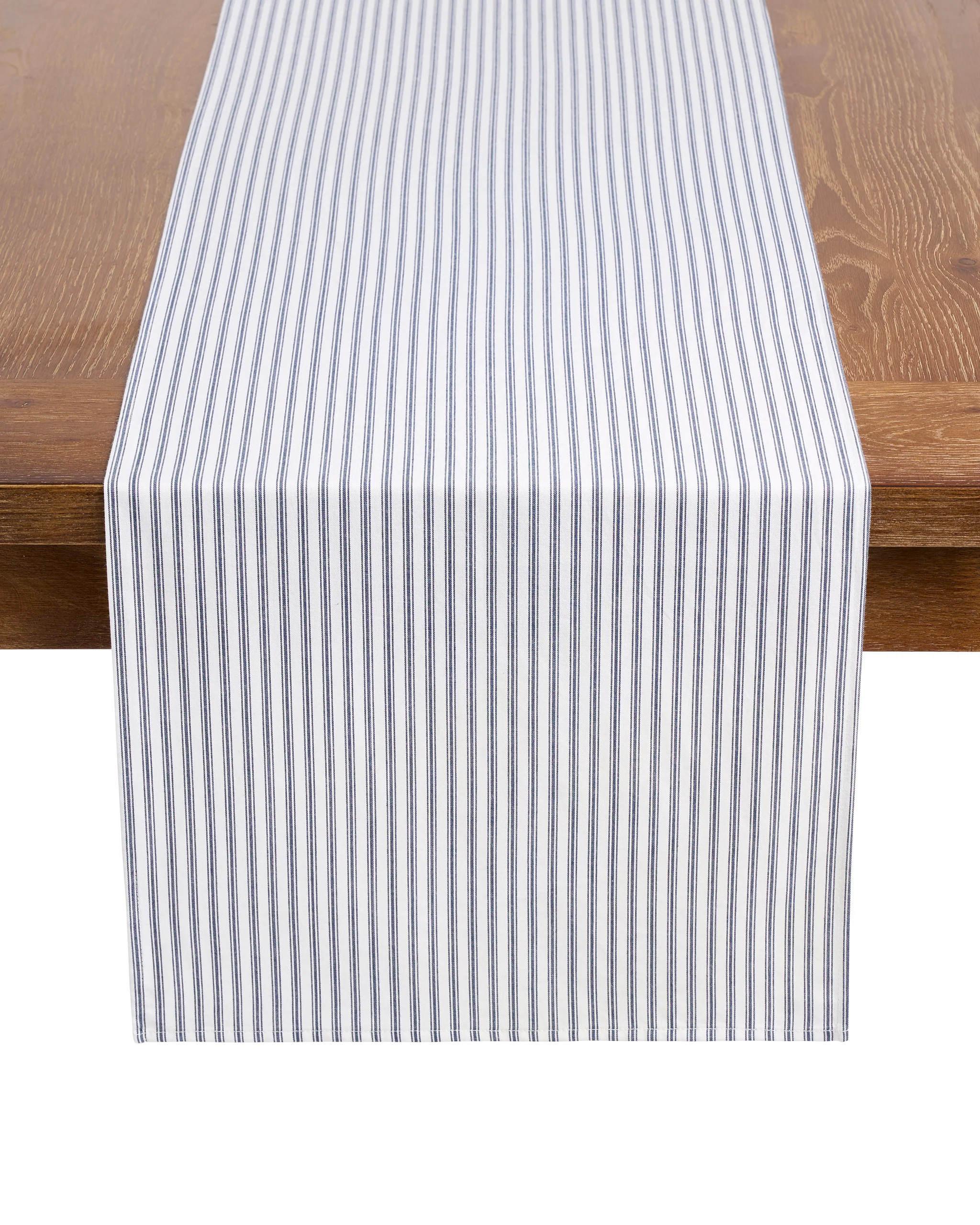 Signature Twill Table Runner in Navy French Ticking | Petite Plume