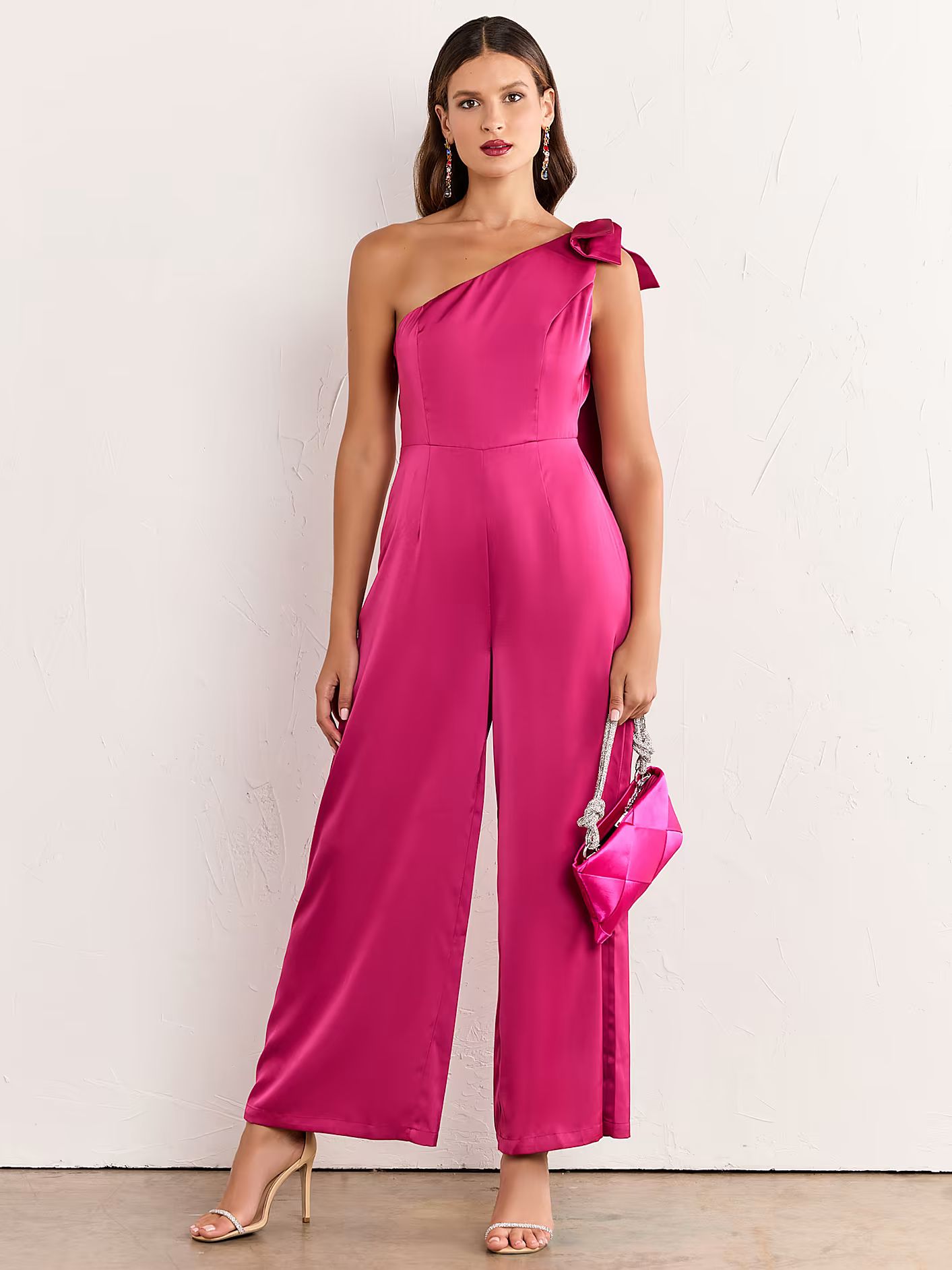 One-Shoulder Bow Wide Leg Jumpsuit - Lena - New York & Company | New York & Company