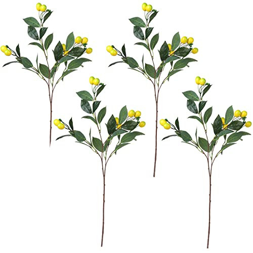 FQQWEE 4 Pcs Artificial Lemon Tree Branches 26.4 Inch Yellow Fake Lemon Stems with Green Leaves for Vase Lifelike Artificial Lemon Plants Faux Fruit Floral Picks for Home Office Weddng Decor | Amazon (US)