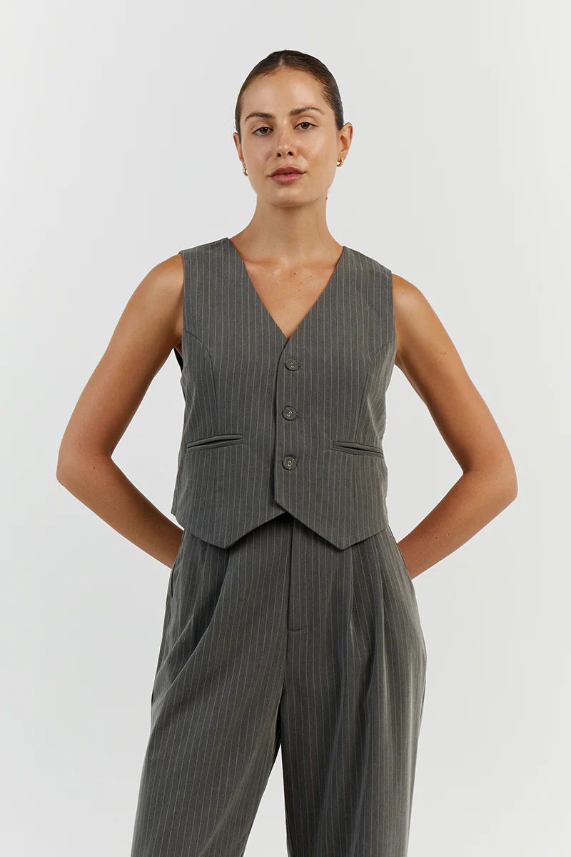 DIEGO GREY PINSTRIPE VEST | DISSH