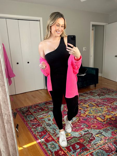 How cute is this jumpsuit, perfect for working out and it’s on sale / and this oversized top is included in the ltk sale! Spring outfit / white sneakers 

#LTKfit #LTKsalealert #LTKSale