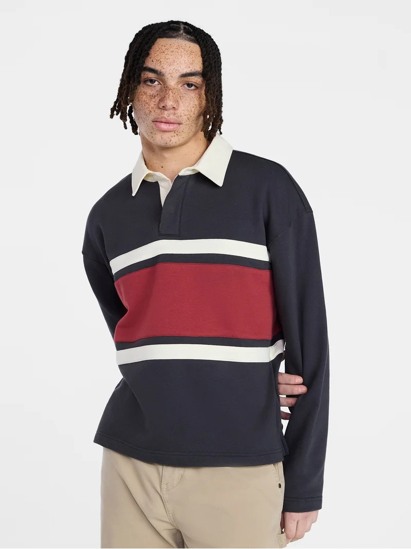 No Boundaries Rugby Fleece Polo Shirt with Long Sleeves, Men's XS-5XL | Walmart (US)