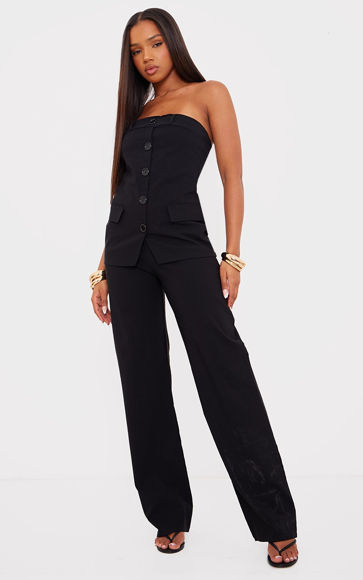 Black Woven Stretch Straight Leg Pants | PrettyLittleThing CAN