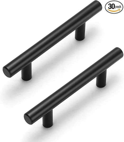 Estmoon 30 Pack 3" Hole Centers Cabinet Handles Matte Black Cabinet Pulls Stainless Steel Black D... | Amazon (US)