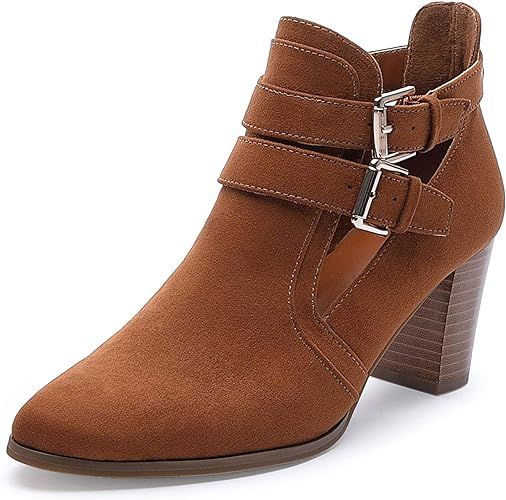 CentroPoint Women's Point Toe Low Chunky Heel Boots With Buckle Fashion V Cut Ladies Chelsea Ankl... | Amazon (US)