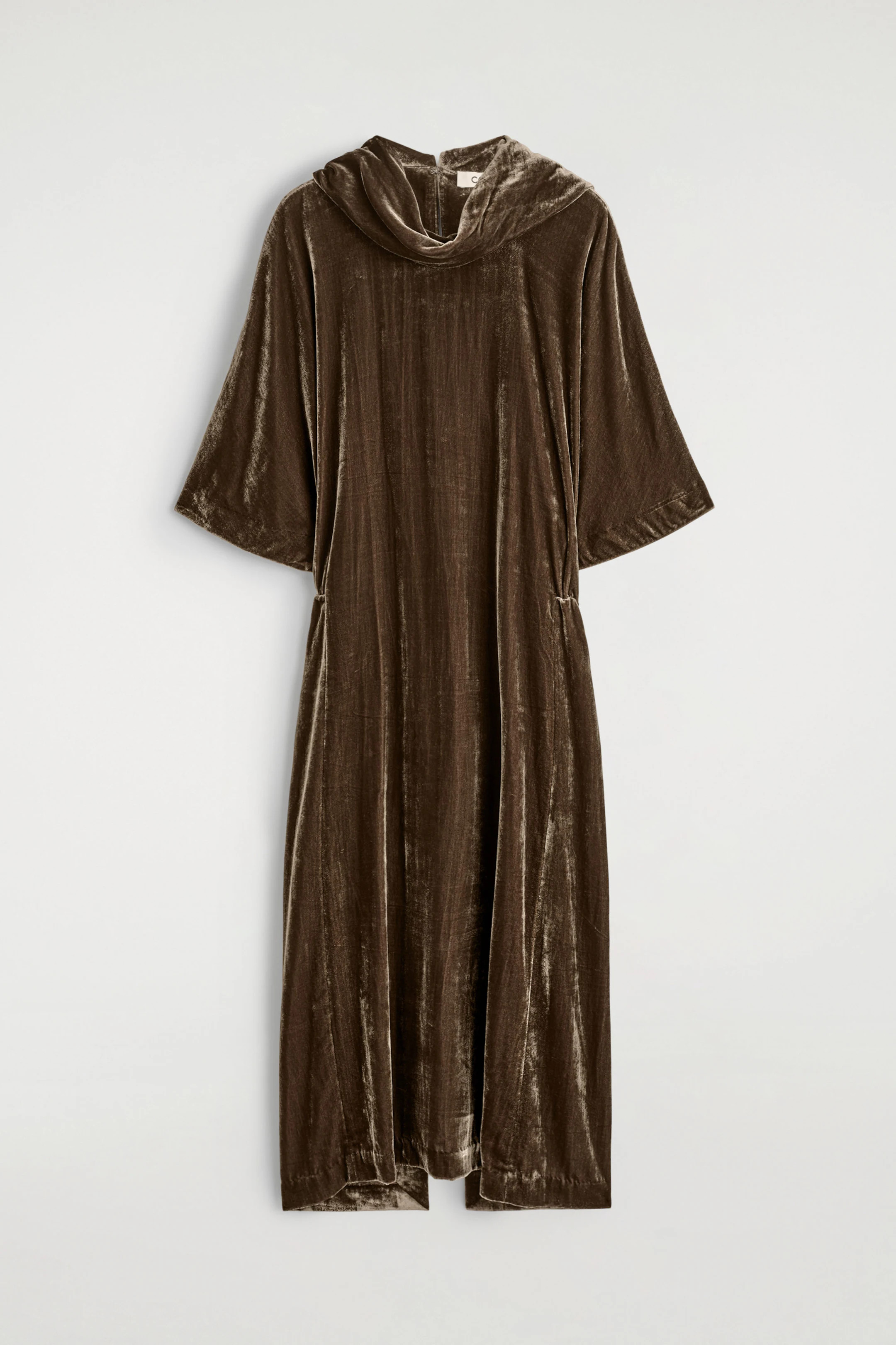 DRAPED-NECK VELVET MIDI DRESS - DARK BROWN | COS GB | COS UK