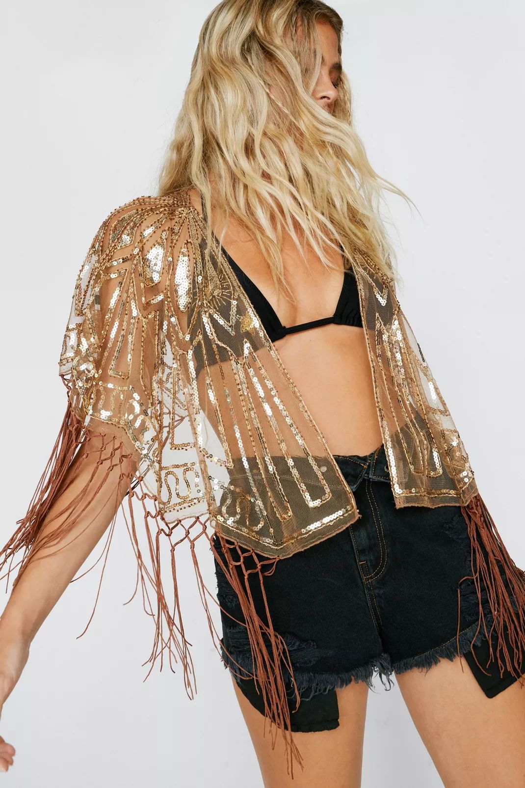 Sequin Embellished Fringed Cape | Nasty Gal (US)