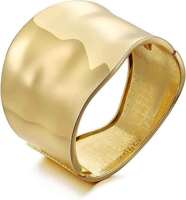 PICKBEAU Gold Cuff Bangle Bracelets for Women 18K Gold Plated Wide Wire Chunky Cuff Bracelets Ham... | Amazon (US)