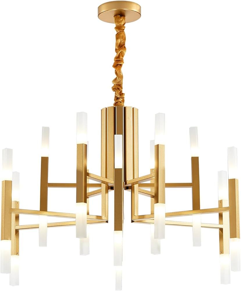 BOKT Modern Gold LED Sputnik Chandelier Mid Century Brushed Brass 24-Lights Round Chandelier Pend... | Amazon (US)